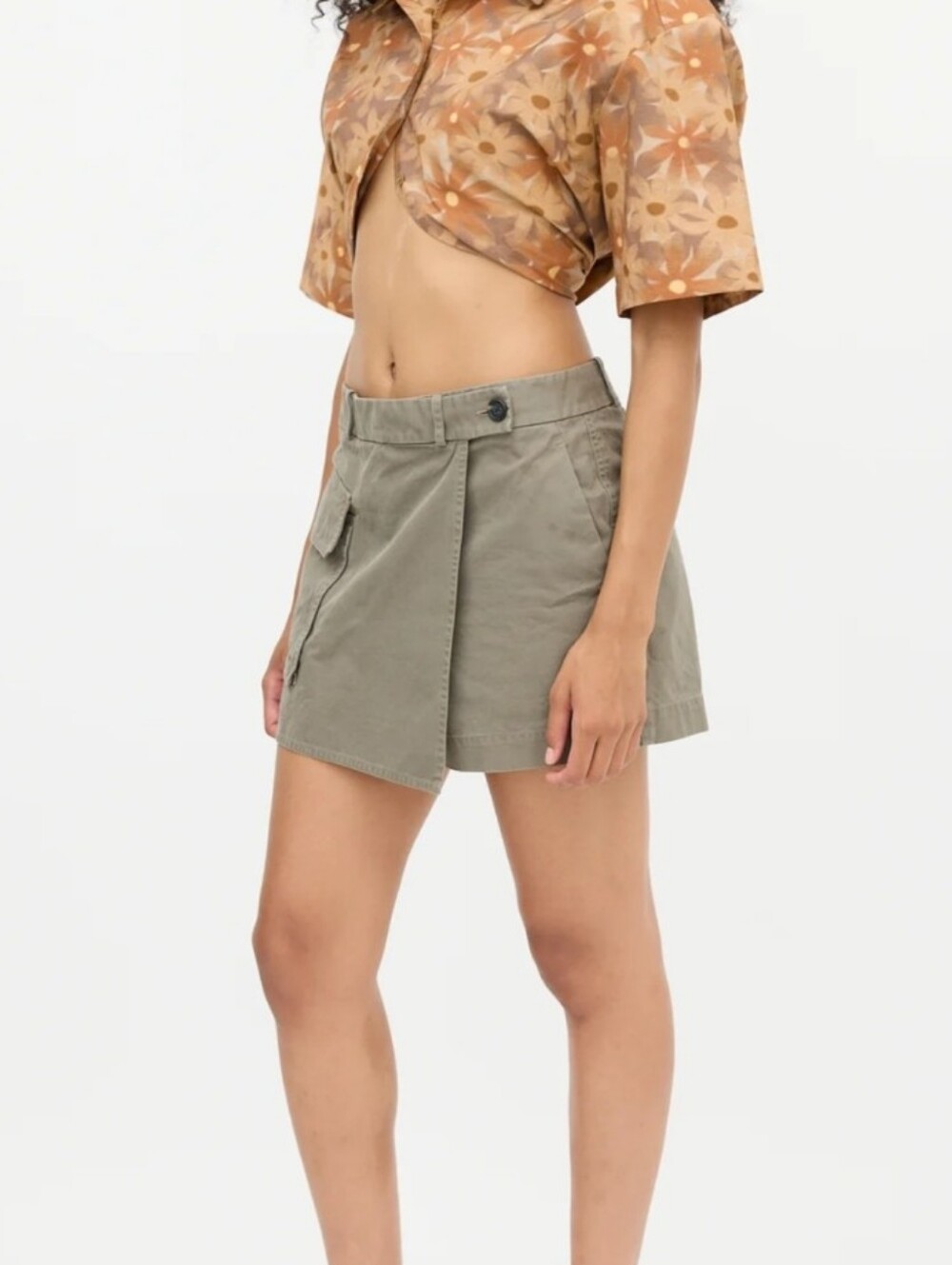 Helmut Lang Olive Green Utility Wrap Skort